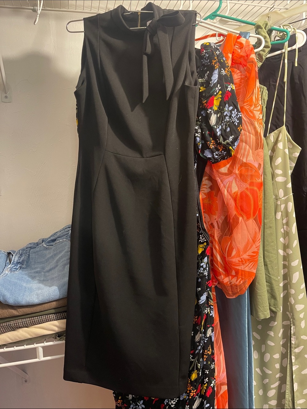 Calvin Klein Black Sleeveless Tie-Neck Midi Dress